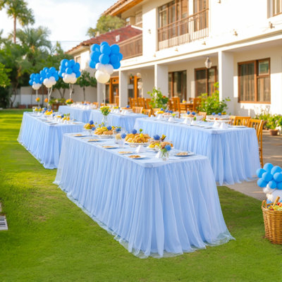 4 Pack 6Ft Baby Blue Tulle Tablecloths For Rectangle Tables 72 X 30 Inch Rectangular Table Cloth Wrinkle Free Table Cover With Tutu Skirt For Baby Shower Birthday Party Banquet Buffet Cake Decorations