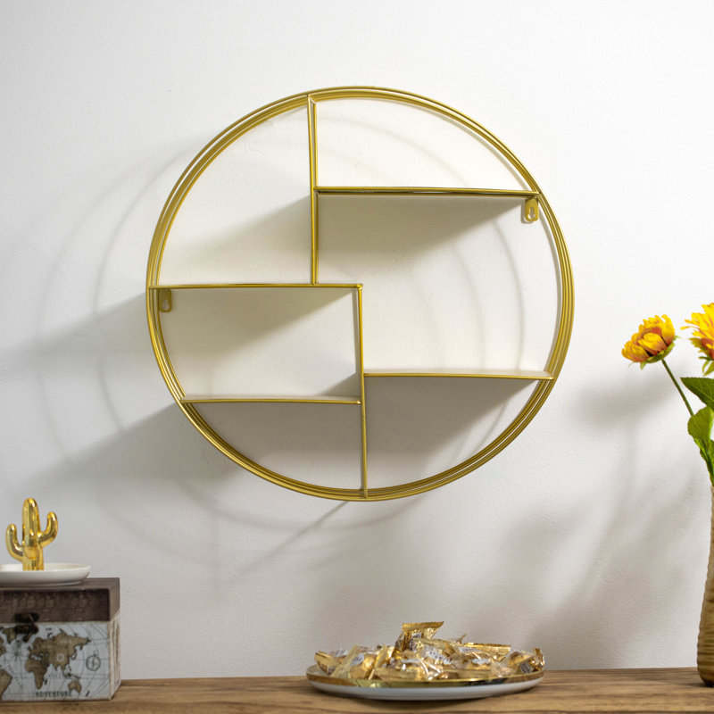 Everly Quinn 4-tier Floating Circular Silhouette Wall Shelf - Metal Wall-mounted Display Shelf, Multi-functional Wall Storage - Perfect For Entryway, Bathroom, Bedroom, Living Room Or Office, Gold