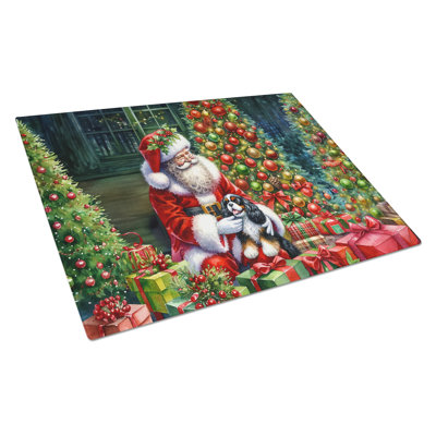 Planche à découper en verre Cavalier Spaniel and Santa Claus