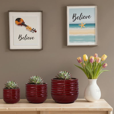 22" Outdoor Indoor Ceramic Pot Planter Decorative Planter with Drainage Hole Modern Patio Flower Pot for Garden Living Room Set of 3