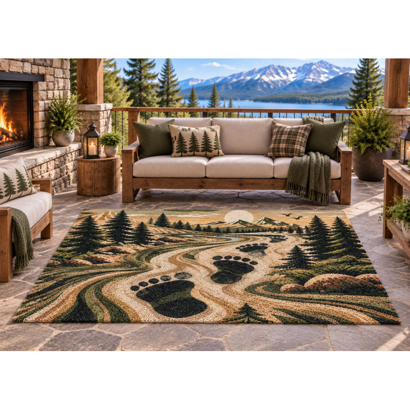 Tapis d'extérieur 5 pi x 7 pi Bigfoot Footprints Mountain Forest