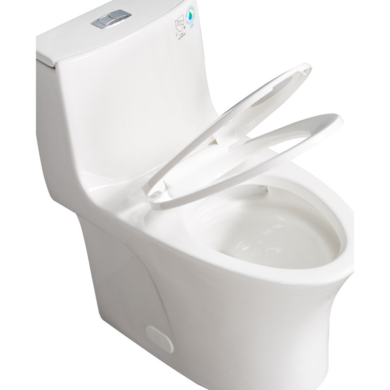 Elongated Comfort Height 1.1/1.60 One Piece Toilet, Soft Closing Seat, Glossy White, Water, High Flush Score, Floor Installation Simplicity Toilet With , Design, Water Function, Quick Install