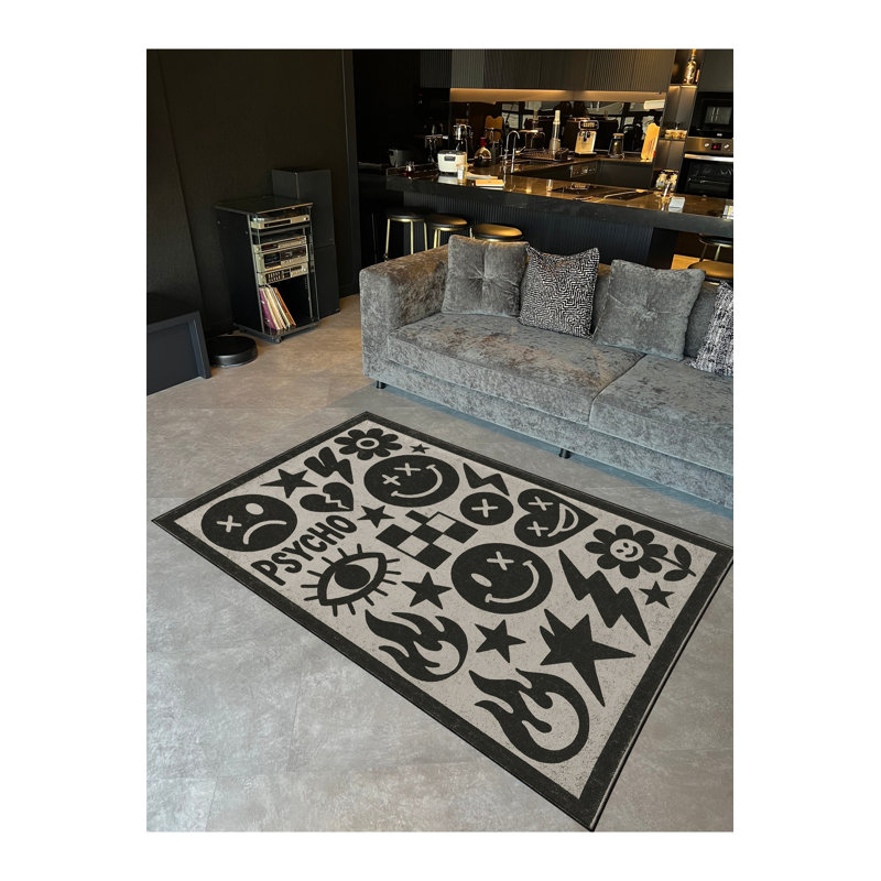 Tapis gris tissé à motif abstrait lavable Mosso, 2' x 2'11"