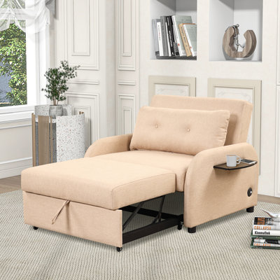 Pull Out Sofa Sleeper 3 In 1 With 2Wing Table And USB Charge For Living Room by Latitude Run