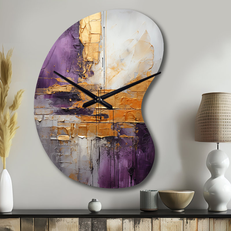 Horloge murale or et mauve abstraite Fractal III, Grand