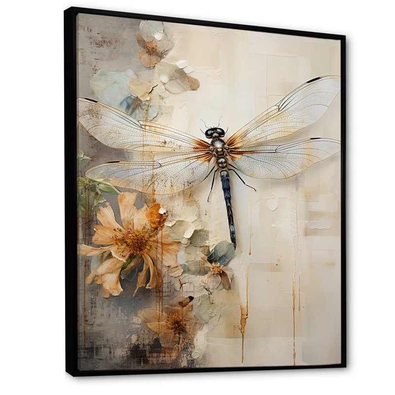 Dragonfly Delight II On Canvas Print, Floater Framed Print, 20" H x 12" W, Black