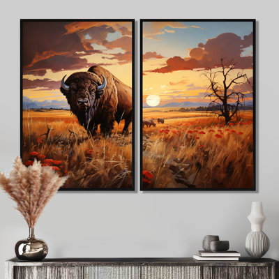 Native American Art Bison Prairies I - Brown Wall Decor