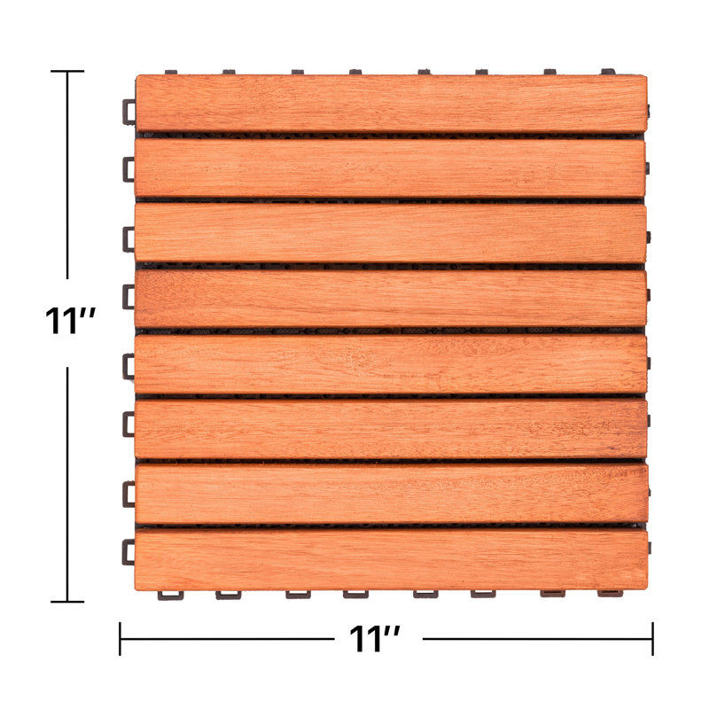 Carreau de terrasse à lattes en bois brun rougeâtre (ensemble de 10 tuiles)