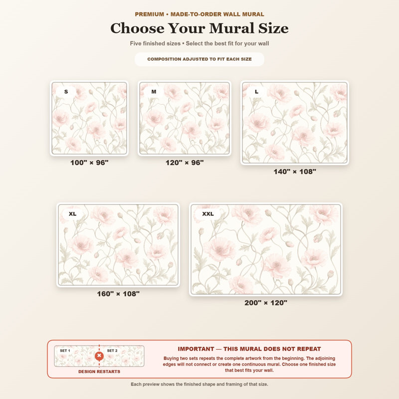 Murale coquelicots roses, 200 po x 120 po, Peler et coller