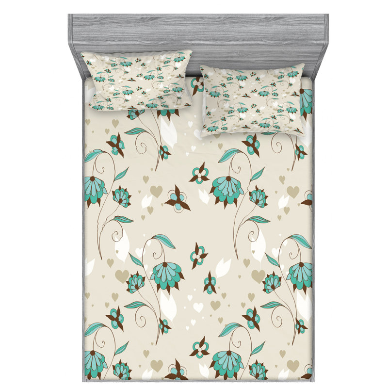 Microfiber Floral Sheet Set, Queen Sheet Set with Fitted Sheet