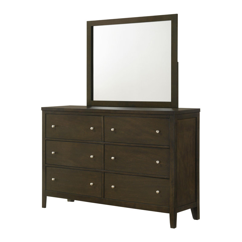 Commode 6 tiroirs et miroir cacao foncé