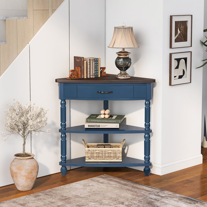 Deshay Wood Storage  Corner Table with Drawers and  Shelves, Light Espresso Duplicate