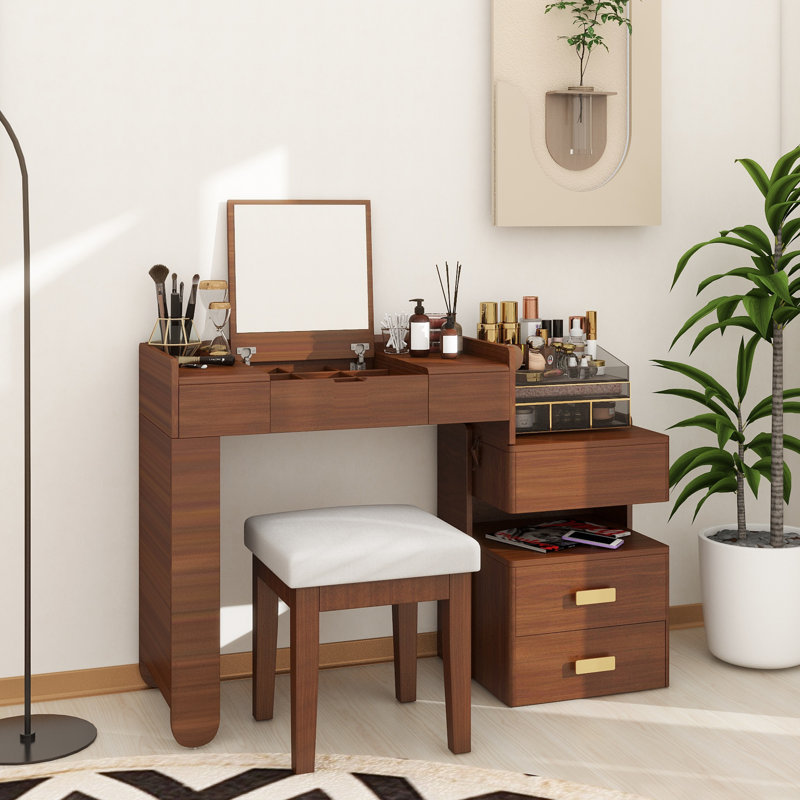 3-In-1 Makeup Vanity Desk With Flip-Top Mirror, LED Lighting, Adjustable Length & Ample Drawers - Stylish Multi-Functional Dressing Table For Home