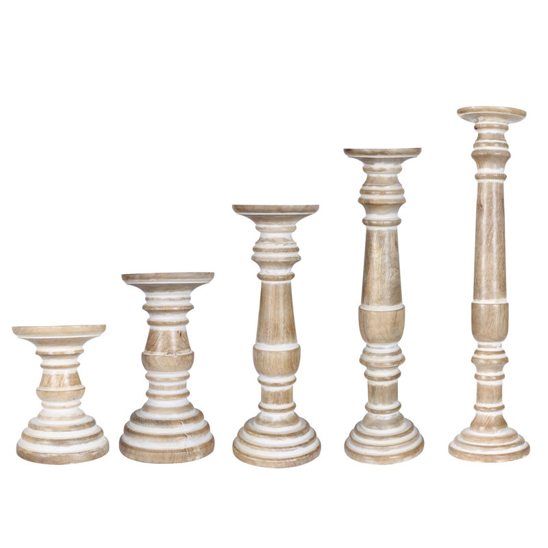 2 Piece Wood Pillar Set, 19cm H x 12cm W x 12cm D
