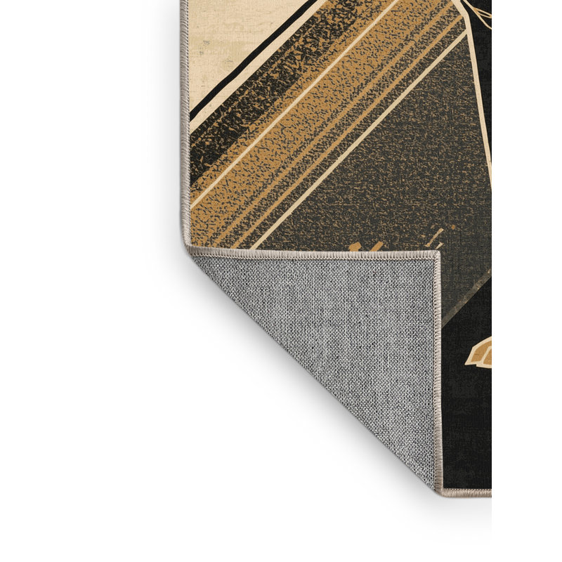 Machine Washable Pavanvir Jackal Modern Geometric Rug in Brown – Binding, 8x10