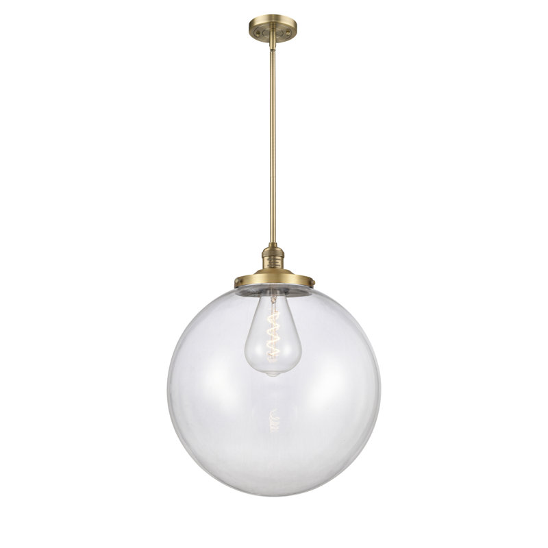 Beacon 1 - Light Single Globle Pendant, Brushed Brass, Clear