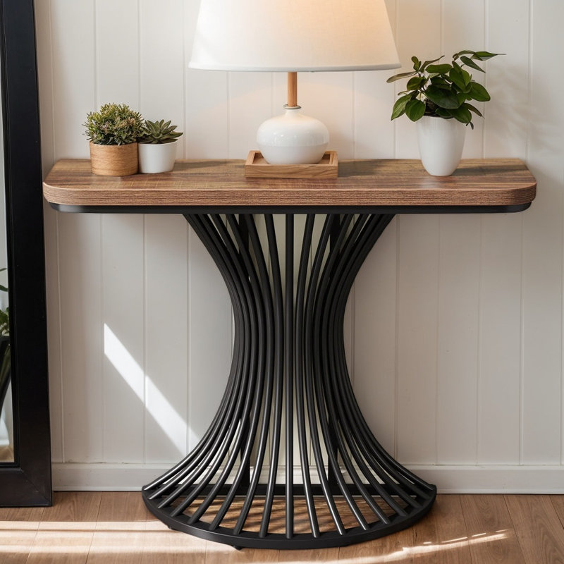 Console moderne de 39,4 po avec base géométrique en métal, canapé d'appoint pour le hall d'entrée et le salon