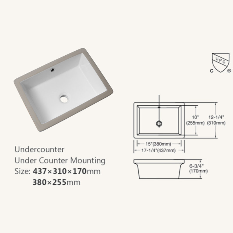 18"X12" White Ceramic Rectangular Undermount Bathroom Sink With Overflow
