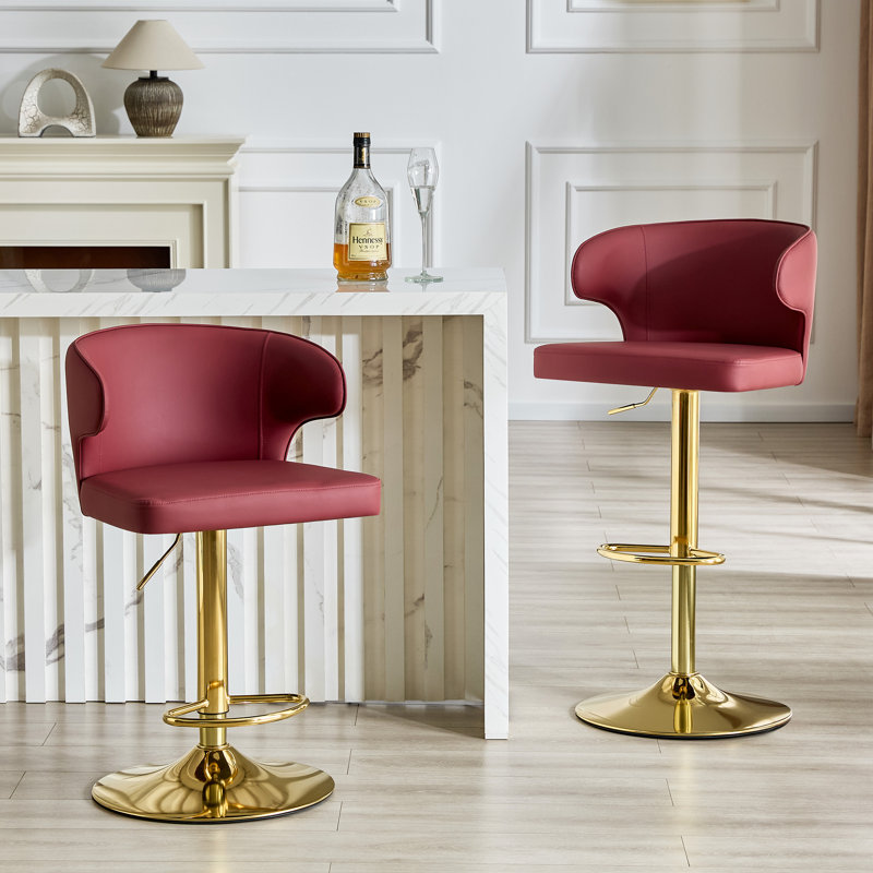 Tabourets de bar réglables, tabouret de comptoir avec dossier, repose-pieds et accoudoirs (ensemble de 2), Or, Rouge