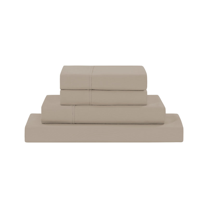 Ensemble de draps en microfibre 4 pièces Modern, Ensemble de draps pour grand lit avec 2 taies d'or, Kaki