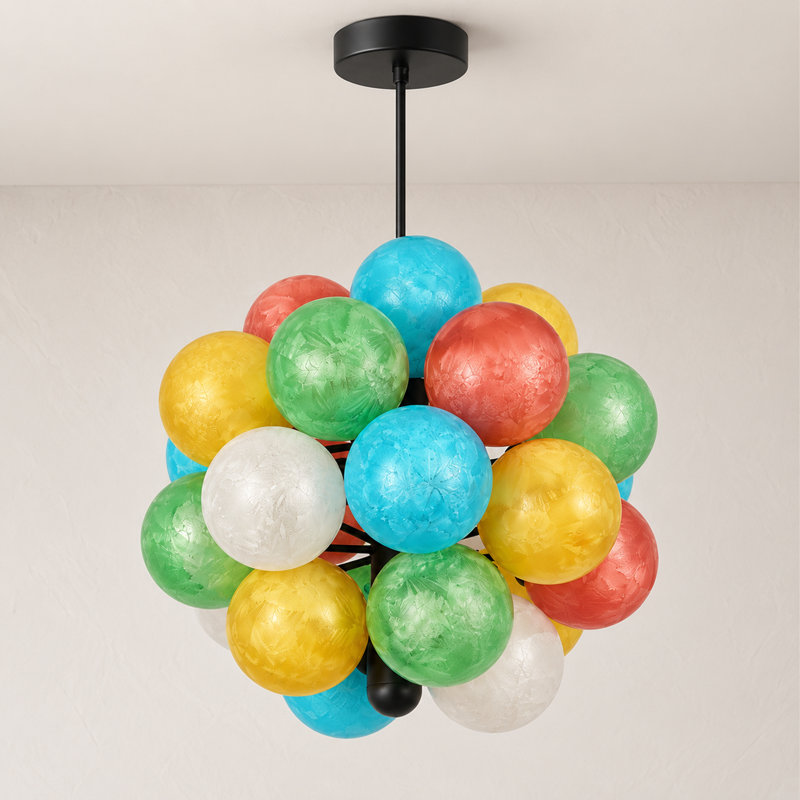 Lustre Sputnik à 12 globes en verre coloré (24 globes), suspension noire à bulles de 37 cm (14,6 po) pour salle à manger et entrée