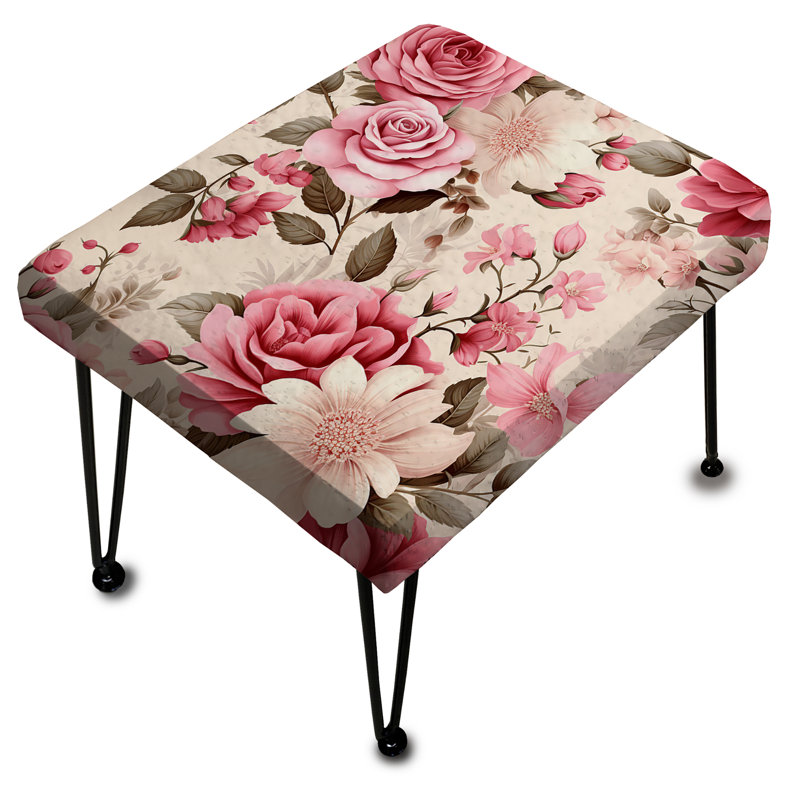 Timeless Pink Roses Garden Serenity - Damask Rectangle Ottoman