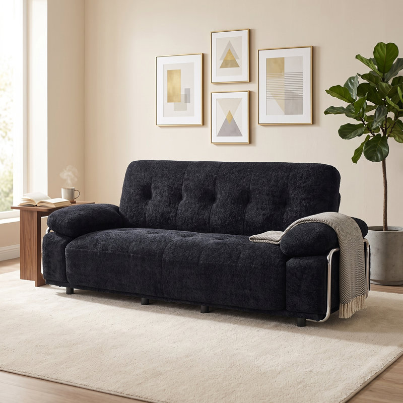 Canapé rembourré de 88,98 po de largeur, coussins de siège à assise profonde de 35,43 po de profondeur, canapé en chenille de 33,8 po de hauteur pour petit salon, appartement