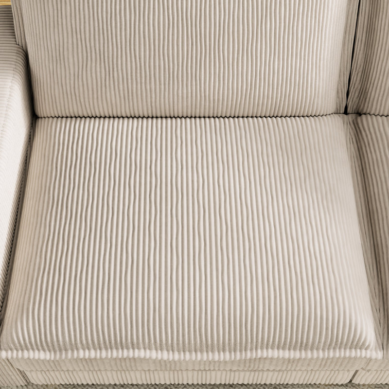 Beige Deep Seat Sectional With 4 Pillows - L-shaped, Modular For Living Room, Home Office, Solid Couch Bedroom, Apartment,