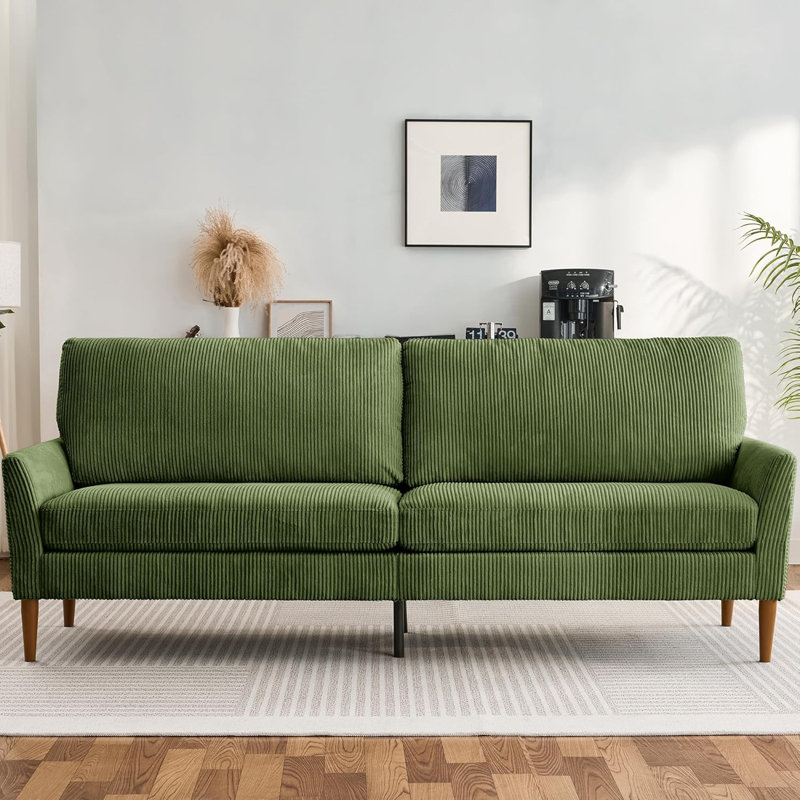 Causeuse standard rembourrée, H 35 po x l 68 po x P 30 po, Velours côtelé vert