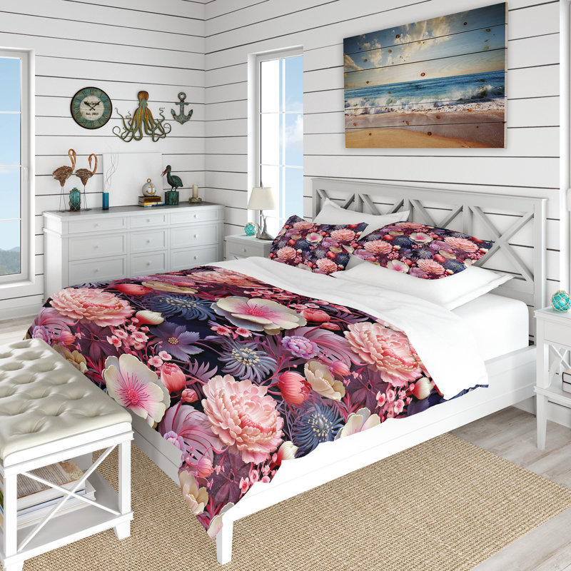 Seashell Serenade V Tropical Pattern I - Ensemble de housse de couette Coastal