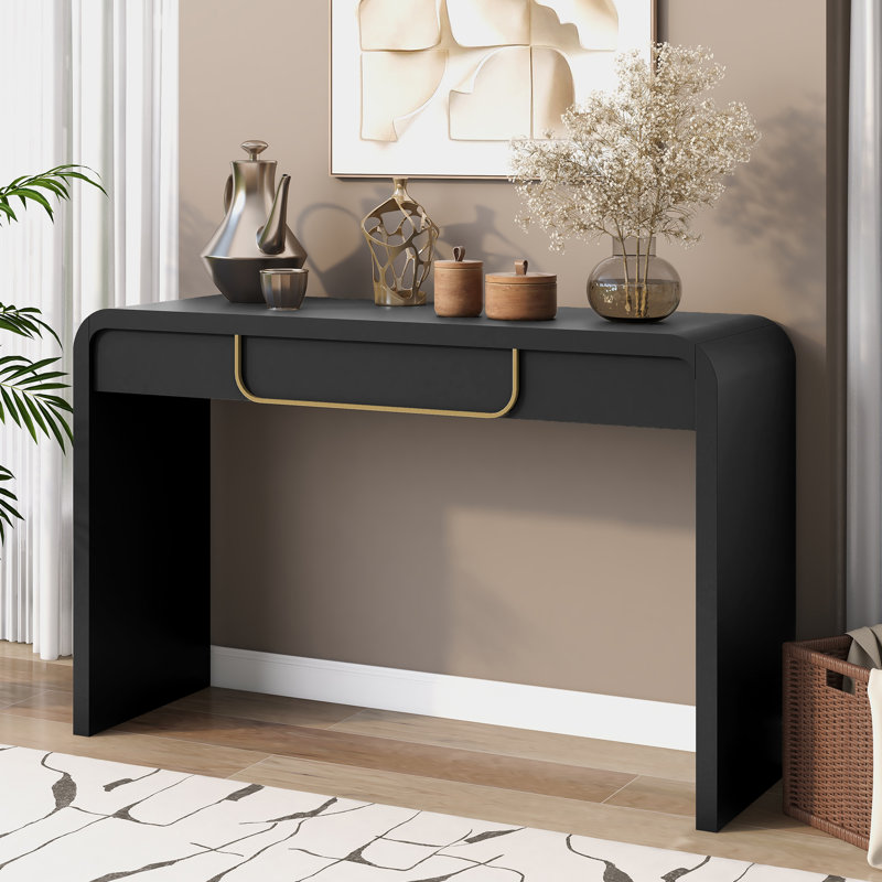 Console en bois avec rangement - table d'entrée étroite noire, canapé / table de canapé télé pour le salon / couloir