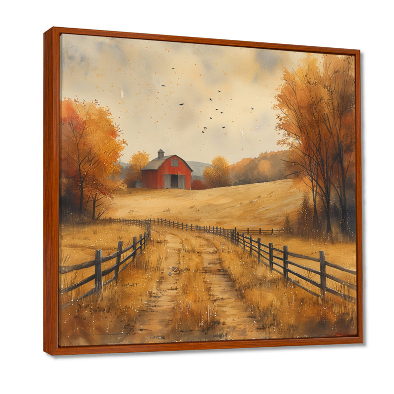 Décoration de grange rouge et jaune «Autumn Country Delight», Toile avec cadre flottant brun, H 16 po x l 16 po x P 1 po