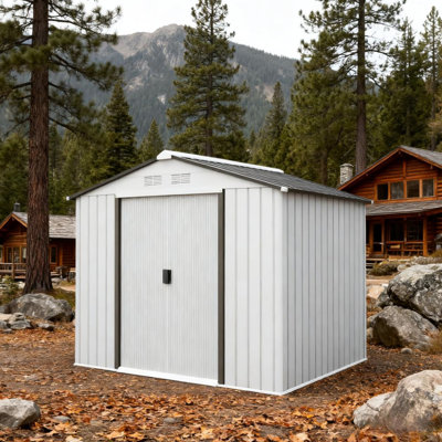Abri de jardin blanc, ensemble de fondation, 4 évents, 2 portes coulissantes, L 6,7 pi x l 3,8 pi H H 6,1 pi, corrosion, toit incliné pour l'équipement de jardinage, métal à assemblage rapide idéal pour les outils extérieurs, conception