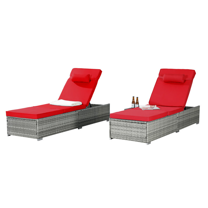 Chaise longue d'extérieur pour 2 personnes avec coussin réglable pour la cour arrière, Rouge