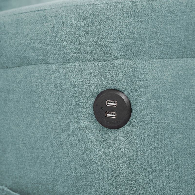 30.71'' Ultra-Comfortable Modern Recliner with Push-Back Mechanism, Dual USB Ports, and Cup Holders, Brown/Blue