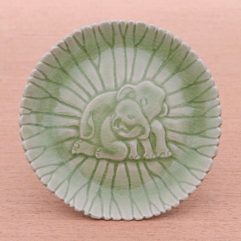 Handmade Elephant Nurture Small Celadon Ceramic Plate