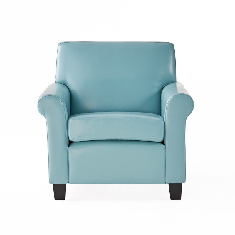 Fauteuil club d'appoint Vicky, bois de bouleau espresso, cuir reconstitué bleu sarcelle