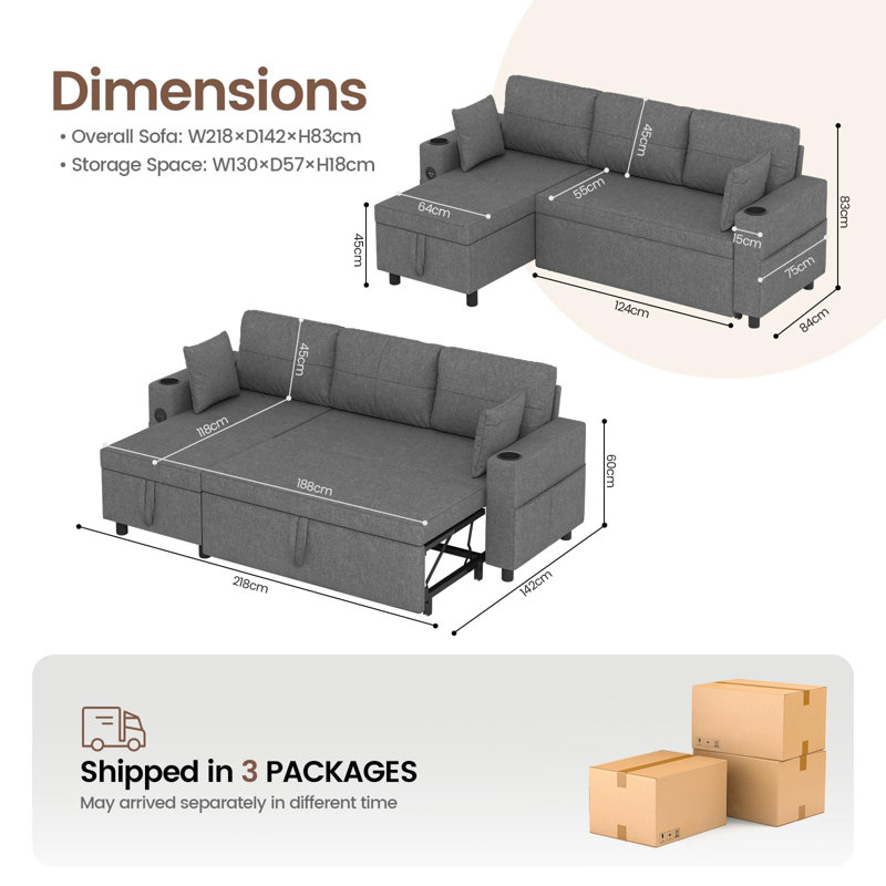 3 Seater Velvet Sofa Bed, Light Grey