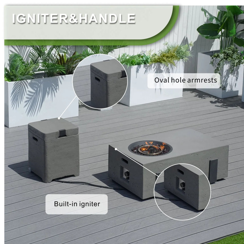 Outdoor Patio 2-Piece Multifunctional Fire Pit Table Set, Rectangular Fire Table with Matching Side Table for Backyard Garden Leisure Gatherings