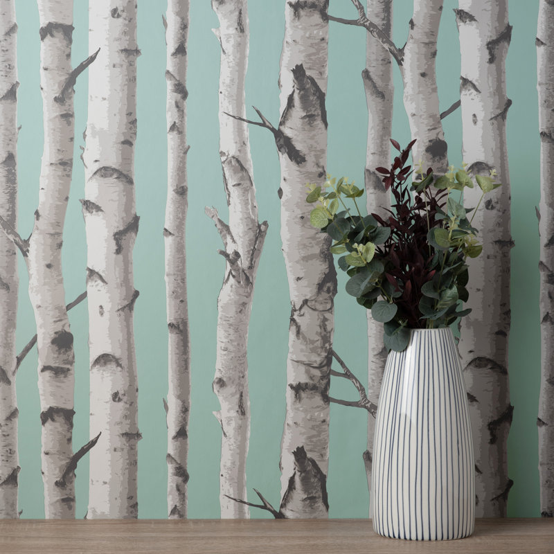 Birch Trees Wallpaper, Teal