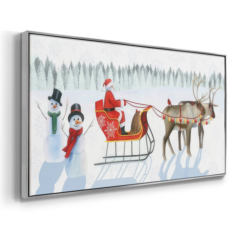 Collection de père Noël des bonhommes de neige - Toile tendue avec châssis encadré - Prêt à être accroché, Argent argent