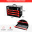 Porte-outils 20 po à 3 tiroirs en acier, noir et rouge, glissière à roulement, loquet en métal, boîte de rangement pratique, portable, pratique