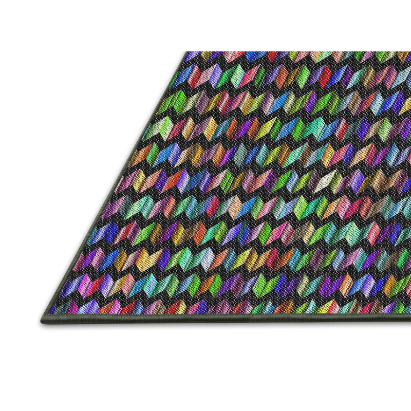 Tapis à chevrons noir Queens Boulevard, Rectangle 7 pi x 9 pi