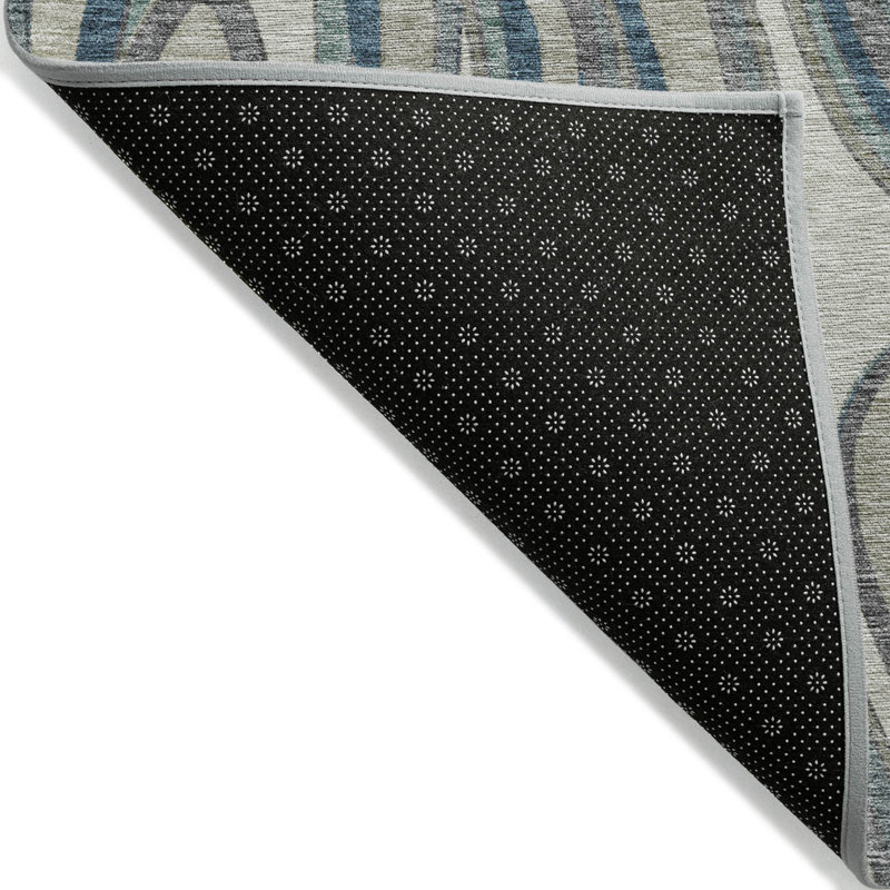 3' X 5' Teal Blue Gray And Taupe Abstract Washable Indoor Outdoor Area Rug