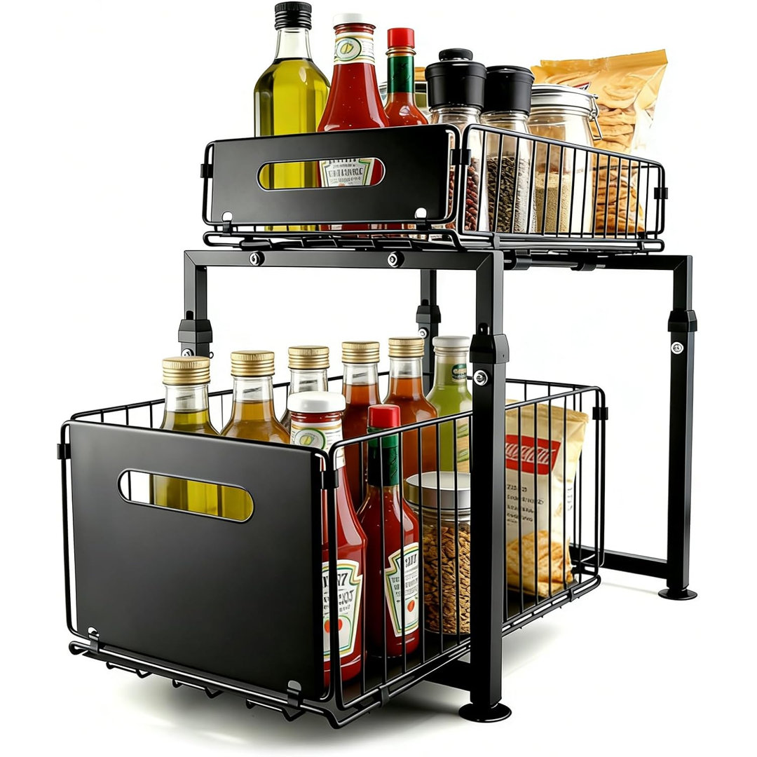 2 Tier Slide Out Under Sink Storage, Pull Out Cabinet Organizer