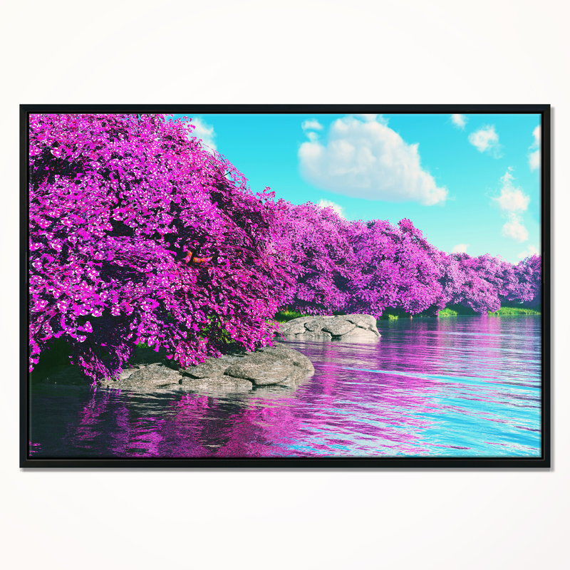 Beautiful Row of Cherry Blossoms - Reproduction de photo sur toile tendue, H 20 po x l 20 po x P 1 po, Cadre noir