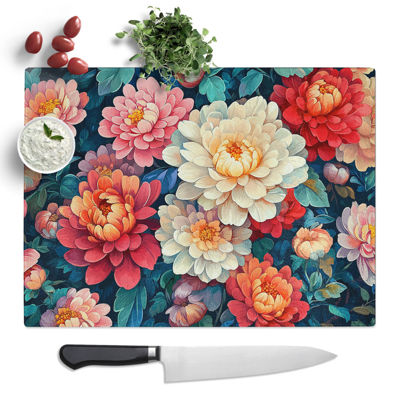 Chrysanthemum Flowers Vol.1  Glass Chopping Board