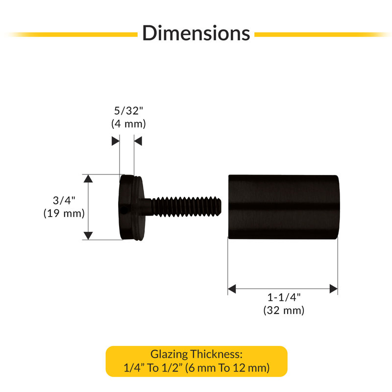 Poignée de porte de douche cylindrique simple face pour vitrage de 1/4 po à 1/2 po (6 à 12 mm) d'épaisseur finition bronze huilé