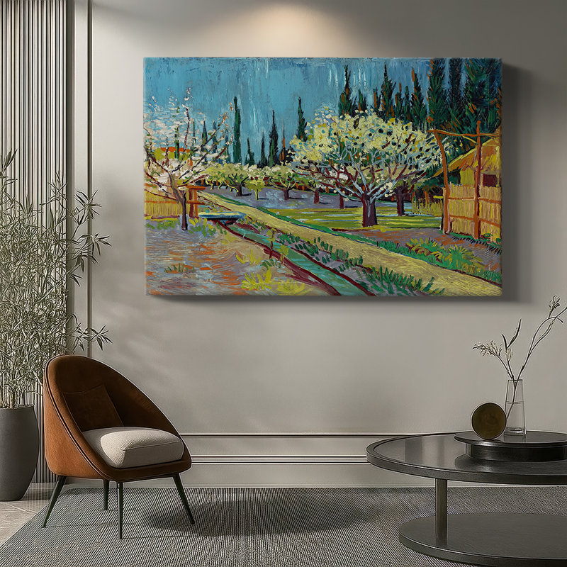 Orchard in Blossom, Borded by Cypresses-Vincent van Gogh-Toile tendue avec châssis-1888, 24 x 36