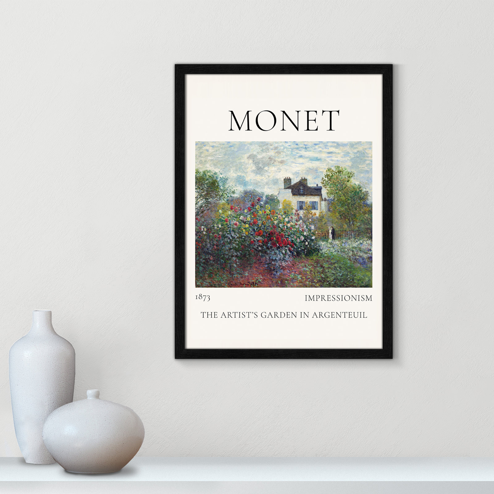Artists Garden in Argenteuil Print by Claude Monet, No, Black Single Picture Frame, 23" H x 17" W x 0.75" D